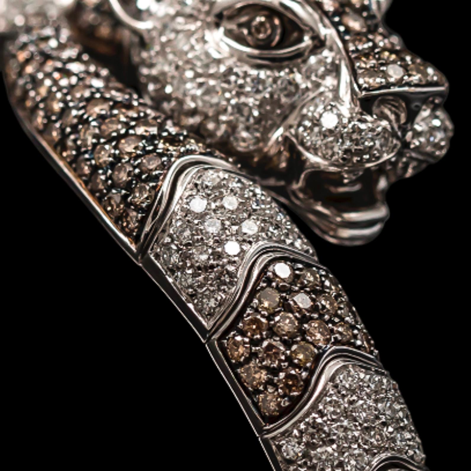 Taglio rotondo Leo Pizzo Fancy Brown Diamond Panther Animalia Bracciale Oro Bianco Italia