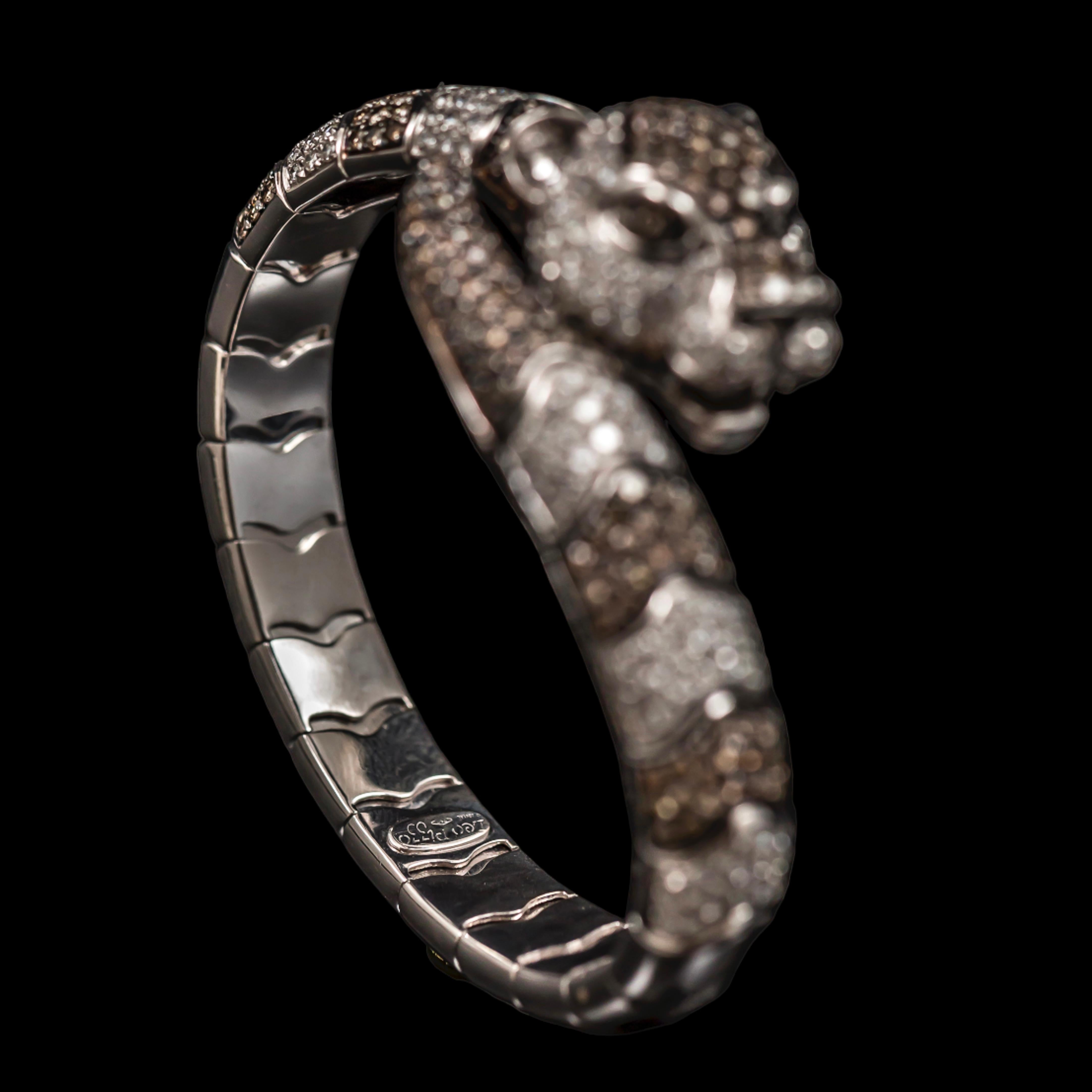 Leo Pizzo Fancy Brown Diamond Panther Animalia Bracciale Oro Bianco Italia 3