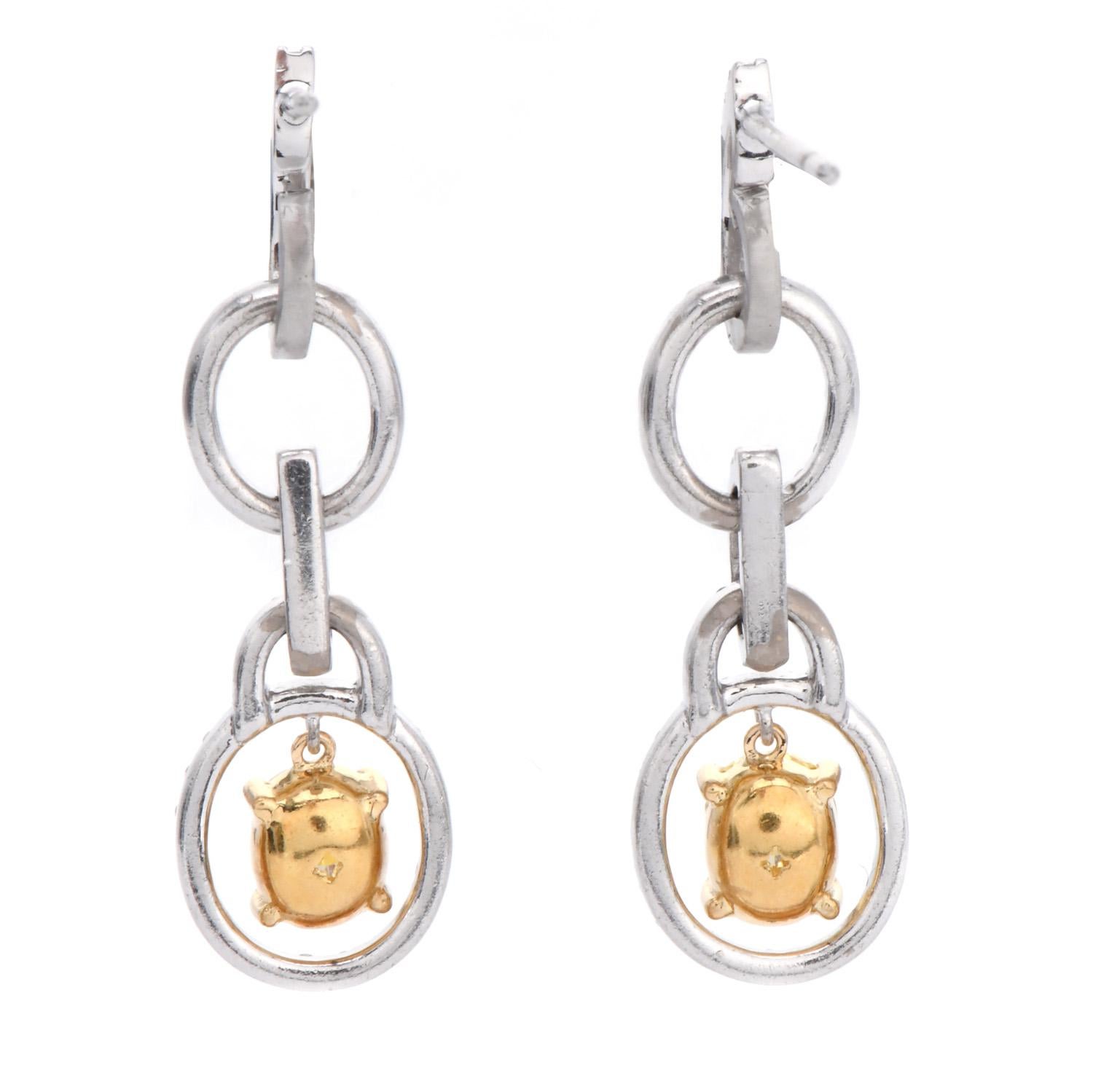 Women's Leo Pizzo Fancy Yellow Oval Diamond Platinum 18K  Dangle Earrings For Sale
