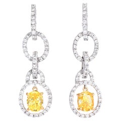 Leo Pizzo Fancy Yellow Oval Diamond Platinum 18K  Dangle Earrings