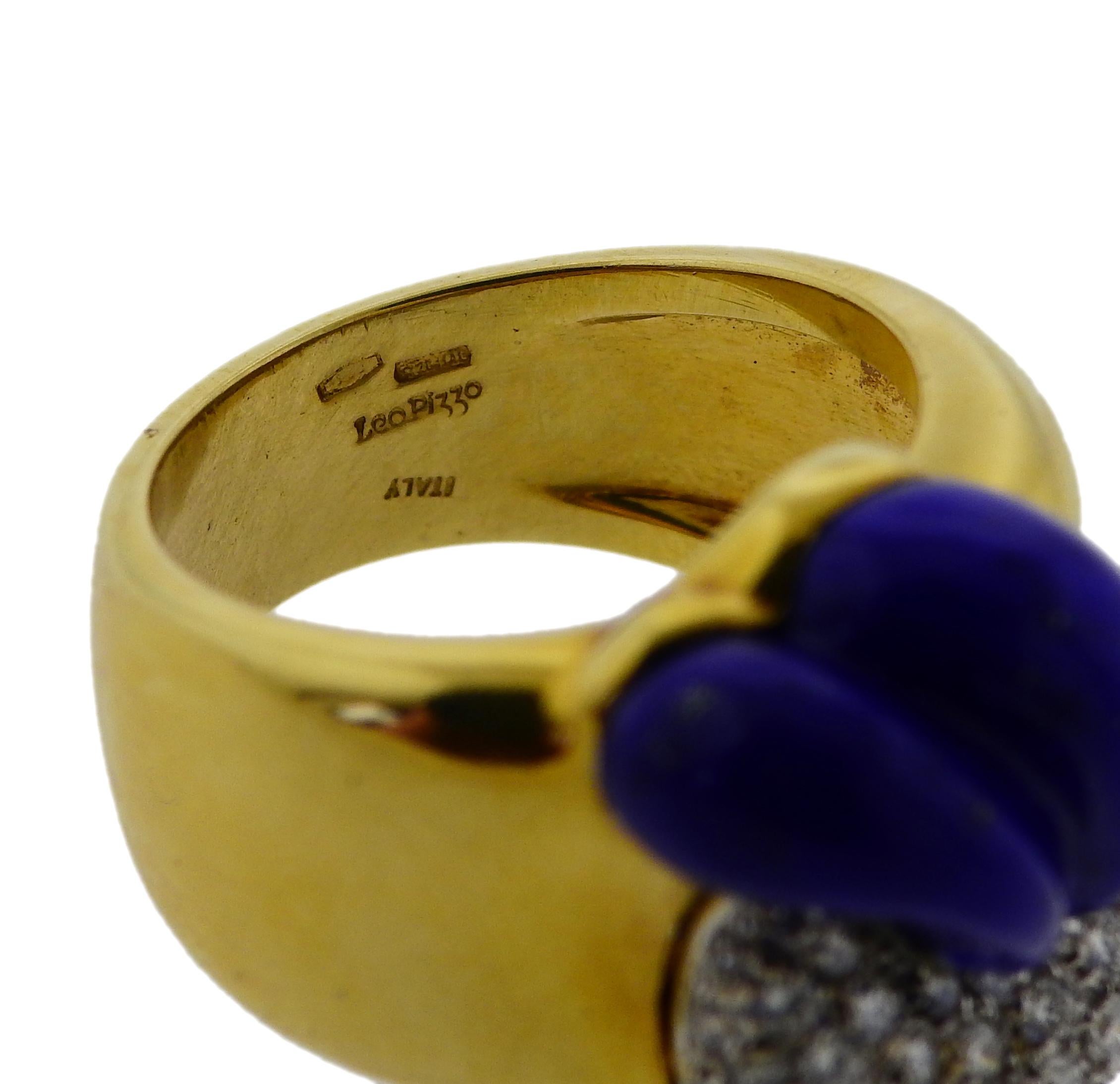 Women's or Men's Leo Pizzo Lapis Lazuli Diamond Gold Ring