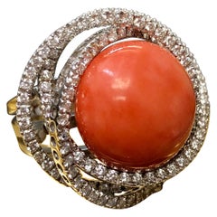 Leo Pizzo Anello grande in corallo rosso 18 carati con diamante a spirale