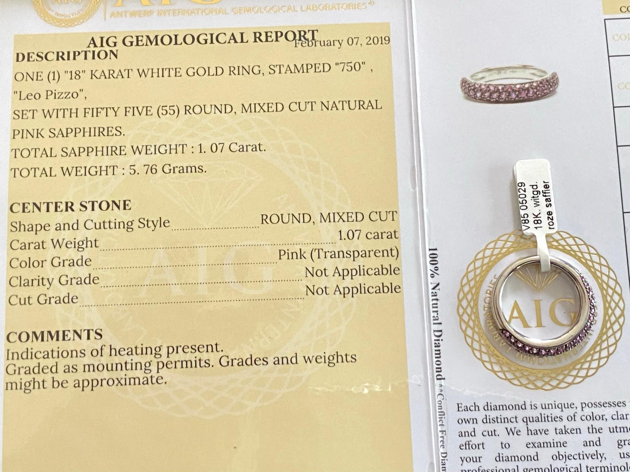 Leo Pizzo Pink Sapphires White Gold Ring, Model: Pavé 3