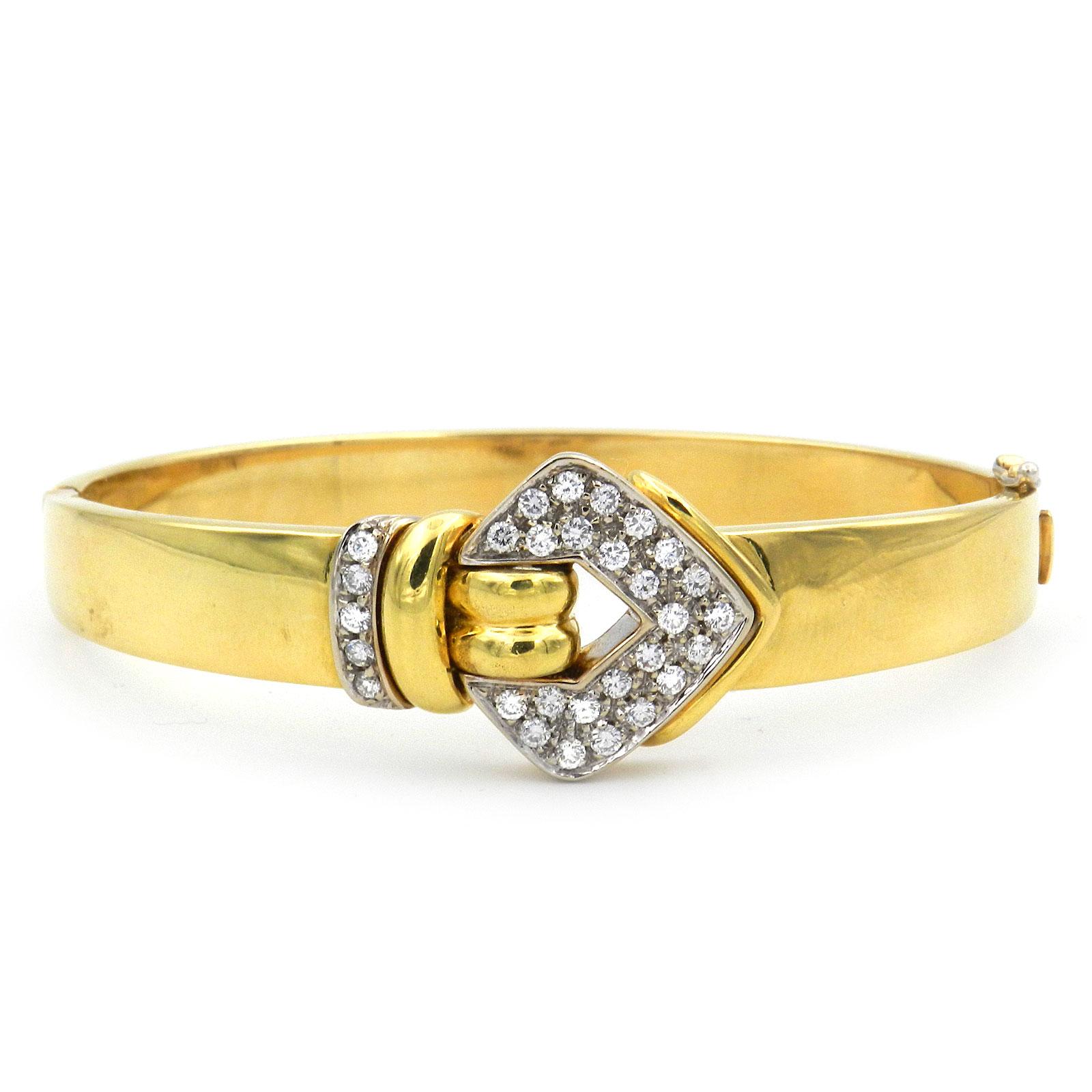 Leo Pizzo Signed 0.9 Carat Diamond 18 Karat Gold Bangle Bracelet In Good Condition In Goettingen, DE