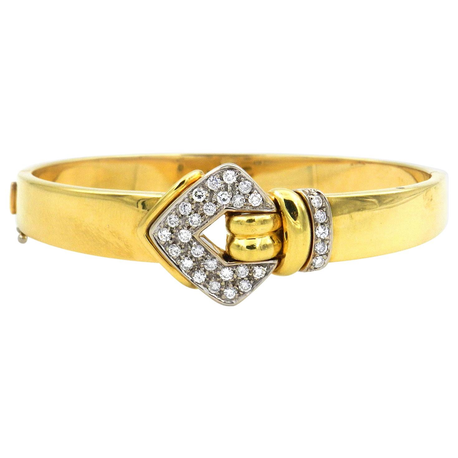 Leo Pizzo Signed 0.9 Carat Diamond 18 Karat Gold Bangle Bracelet