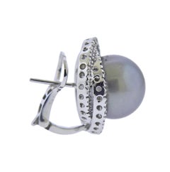 Leo Pizzo Tahitian South Sea Pearl Diamond Gold Earrings