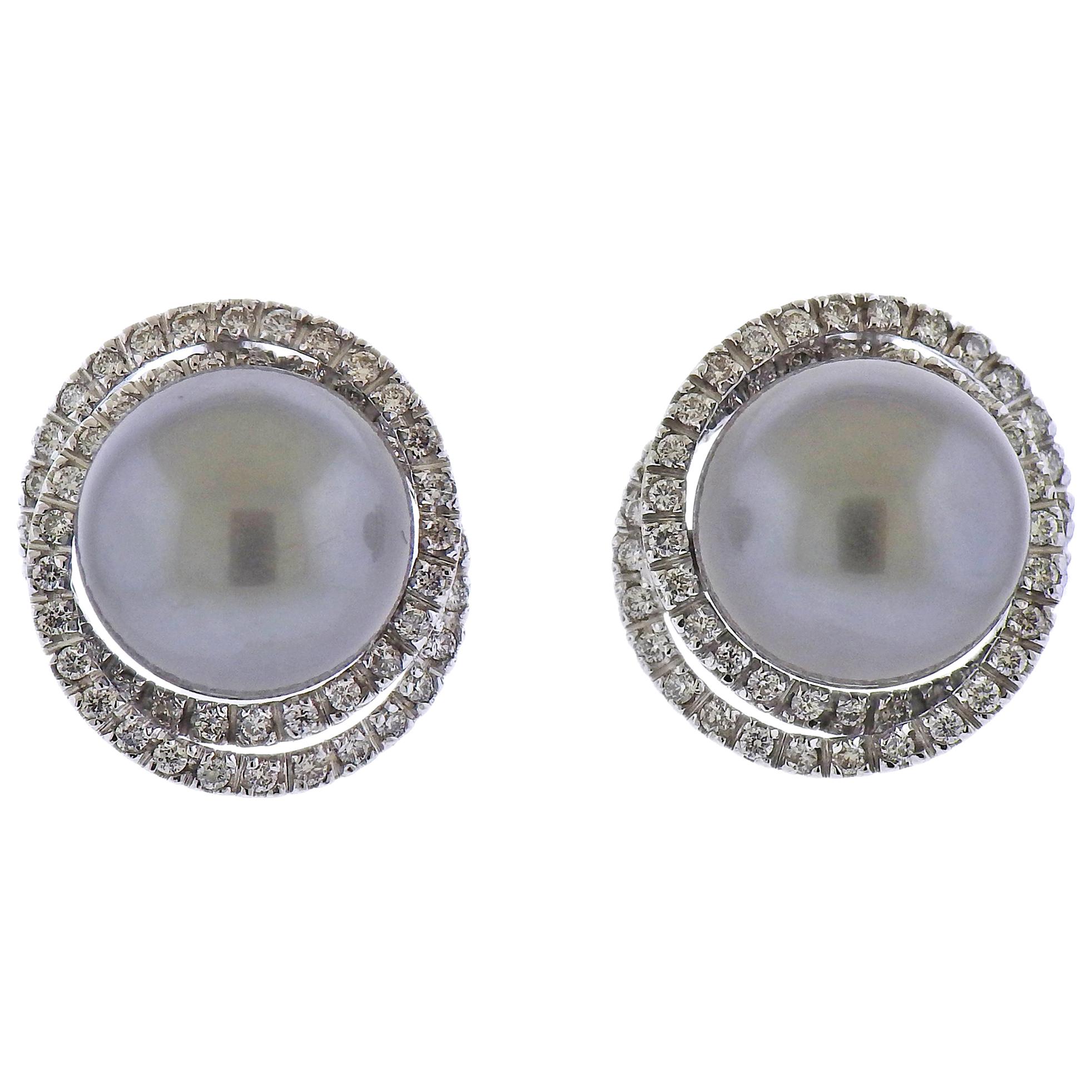 Leo Pizzo Tahitian South Sea Pearl Diamond Gold Earrings For Sale