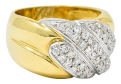 Leo Pizzo Vintage Italian Diamond 18 Karat Two-Tone Gold Band Ring