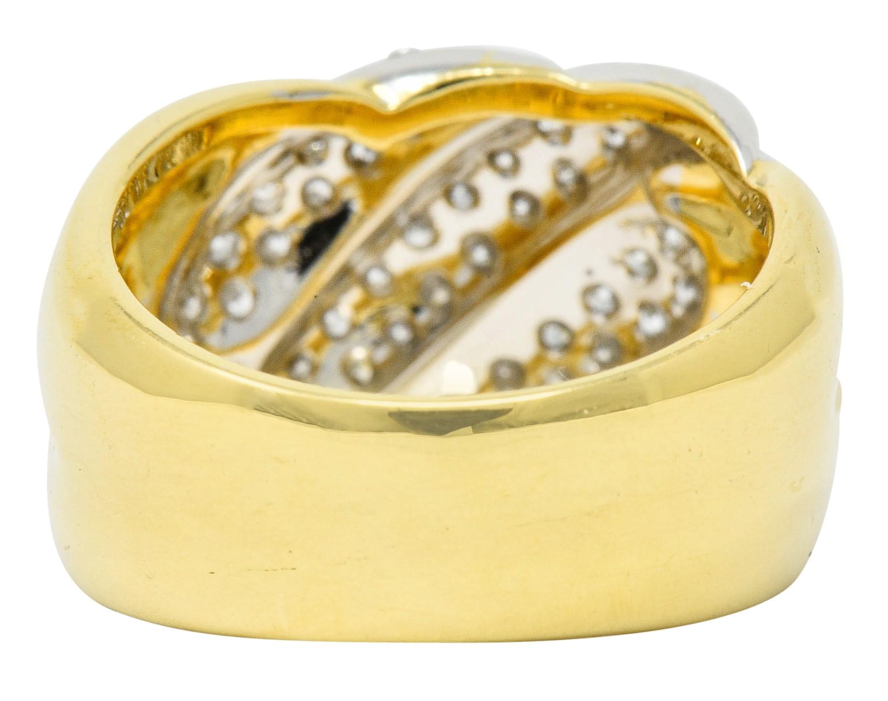 Brilliant Cut Leo Pizzo Vintage Italian Diamond 18 Karat Two-Tone Gold Band Ring