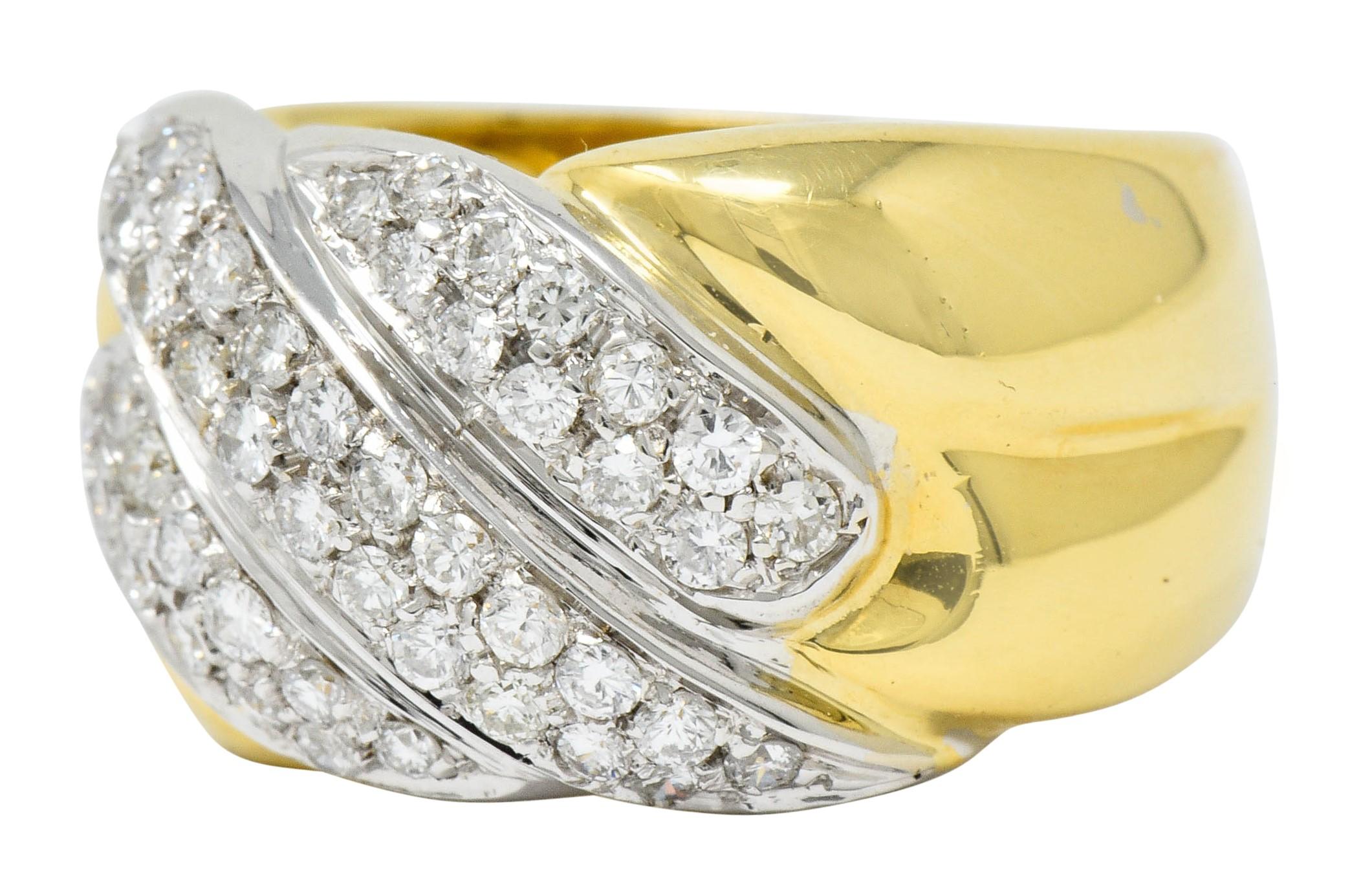 Women's or Men's Leo Pizzo Vintage Italian Diamond 18 Karat Two-Tone Gold Band Ring