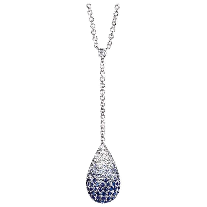 Leo Pizzo White Gold Dew Drop Pendant 4.05Ct. Blue Sapphire & .75 Carat Diamond For Sale