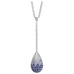 Leo Pizzo White Gold Dew Drop Pendant 4.05Ct. Blue Sapphire & .75 Carat Diamond