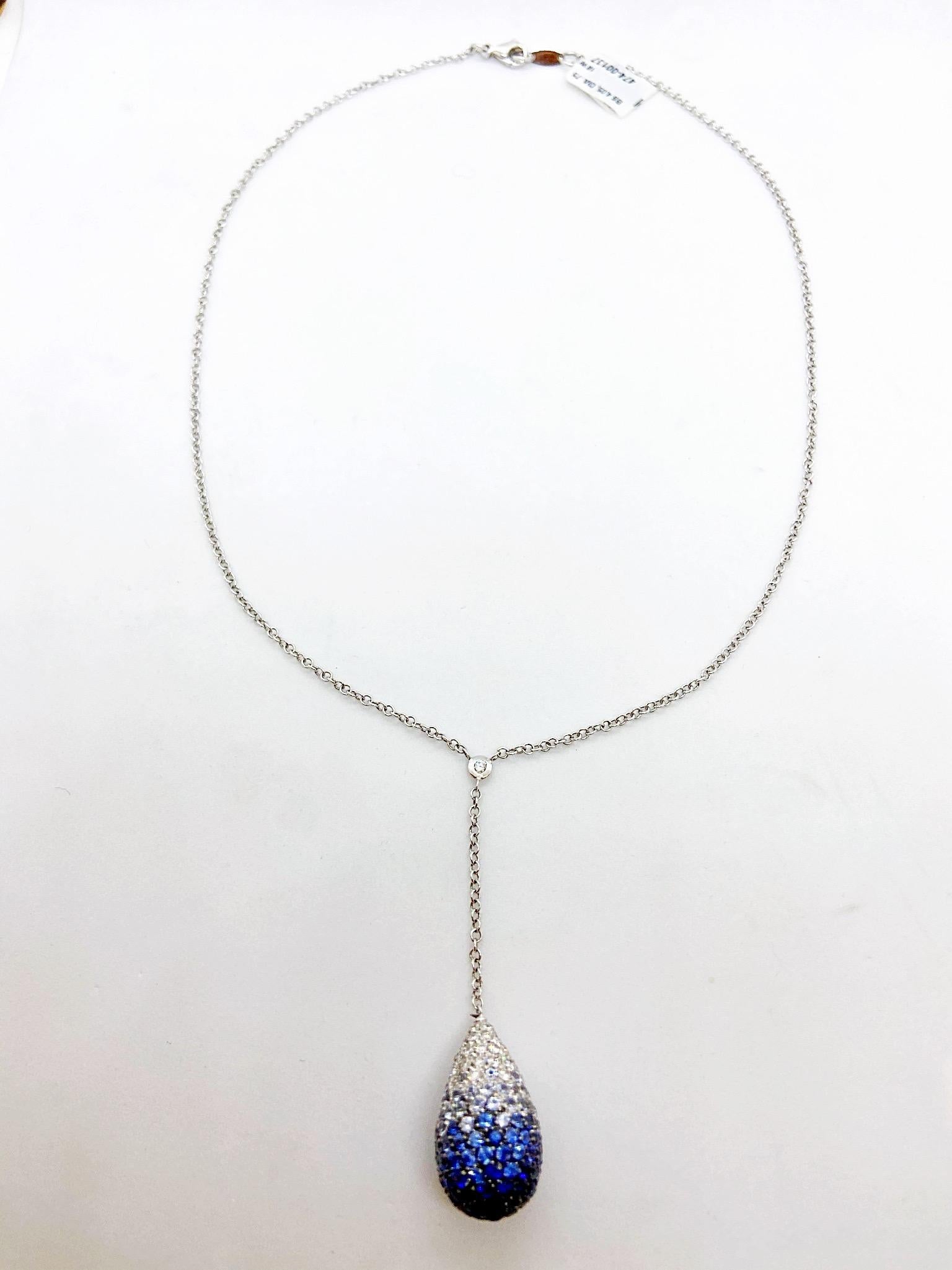 Round Cut Leo Pizzo White Gold Dew Drop Pendant 4.05Ct. Blue Sapphire & .75 Carat Diamond For Sale