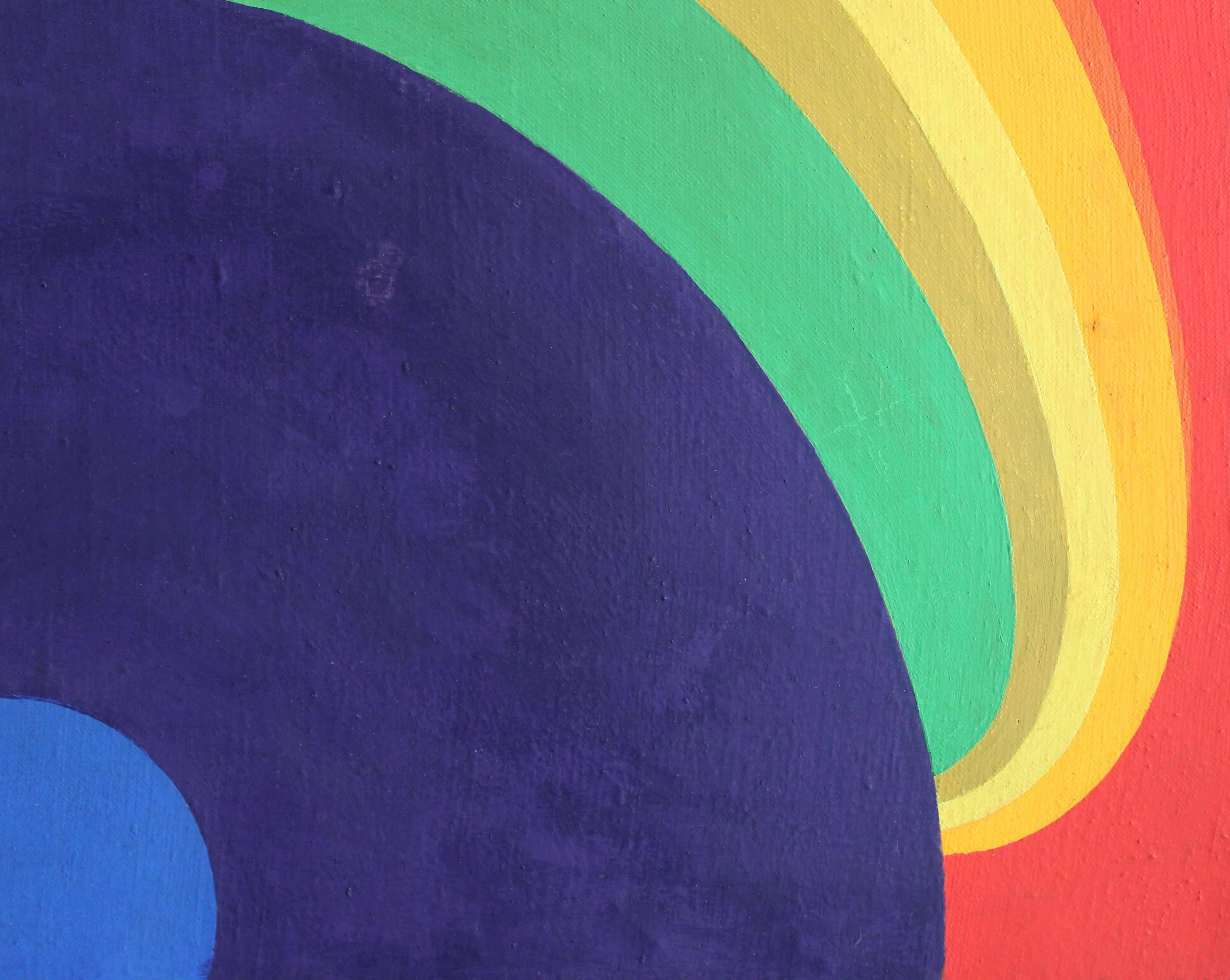 Komposition. 1973, Leinwand, synthetische Tempera, Kalt-Enkaustik, 87x64 cm
Kubistische Komposition in den Farben rot, gelb, grün, blau
