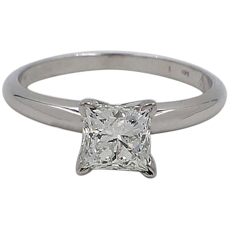 Leo Princess Cut Diamond 0.98 Carat White Gold Four Prong Solitaire Ring