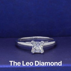 Leo Princess Cut Diamond Solitaire Engagement Ring 0.83 CT I SI1 14k White Gold
