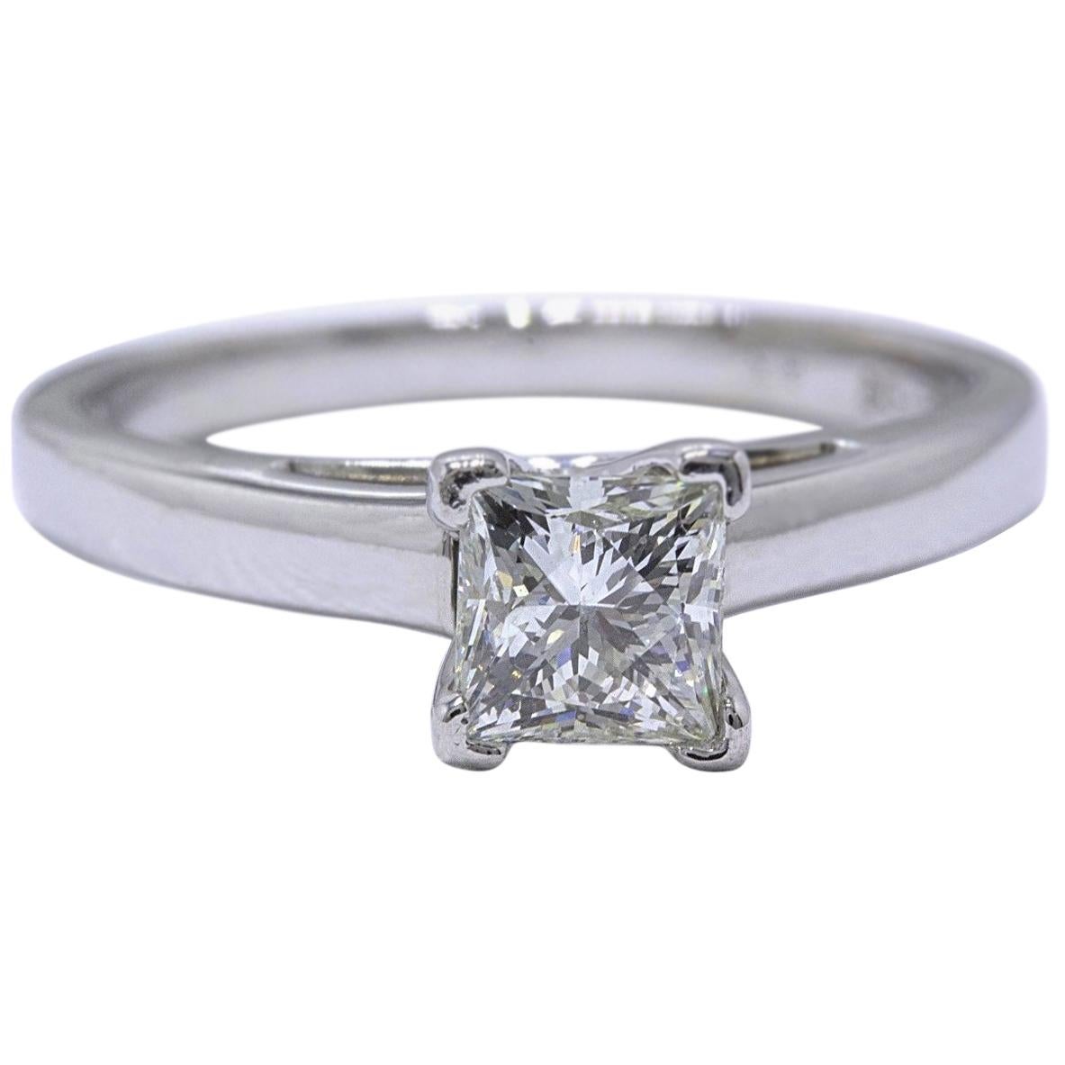 Leo Princess Cut Diamond Solitaire Engagement Ring 0.83 CT I SI1 14k White Gold For Sale