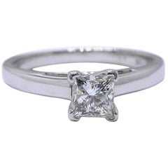 Used Leo Princess Cut Diamond Solitaire Engagement Ring 0.83 CT I SI1 14k White Gold