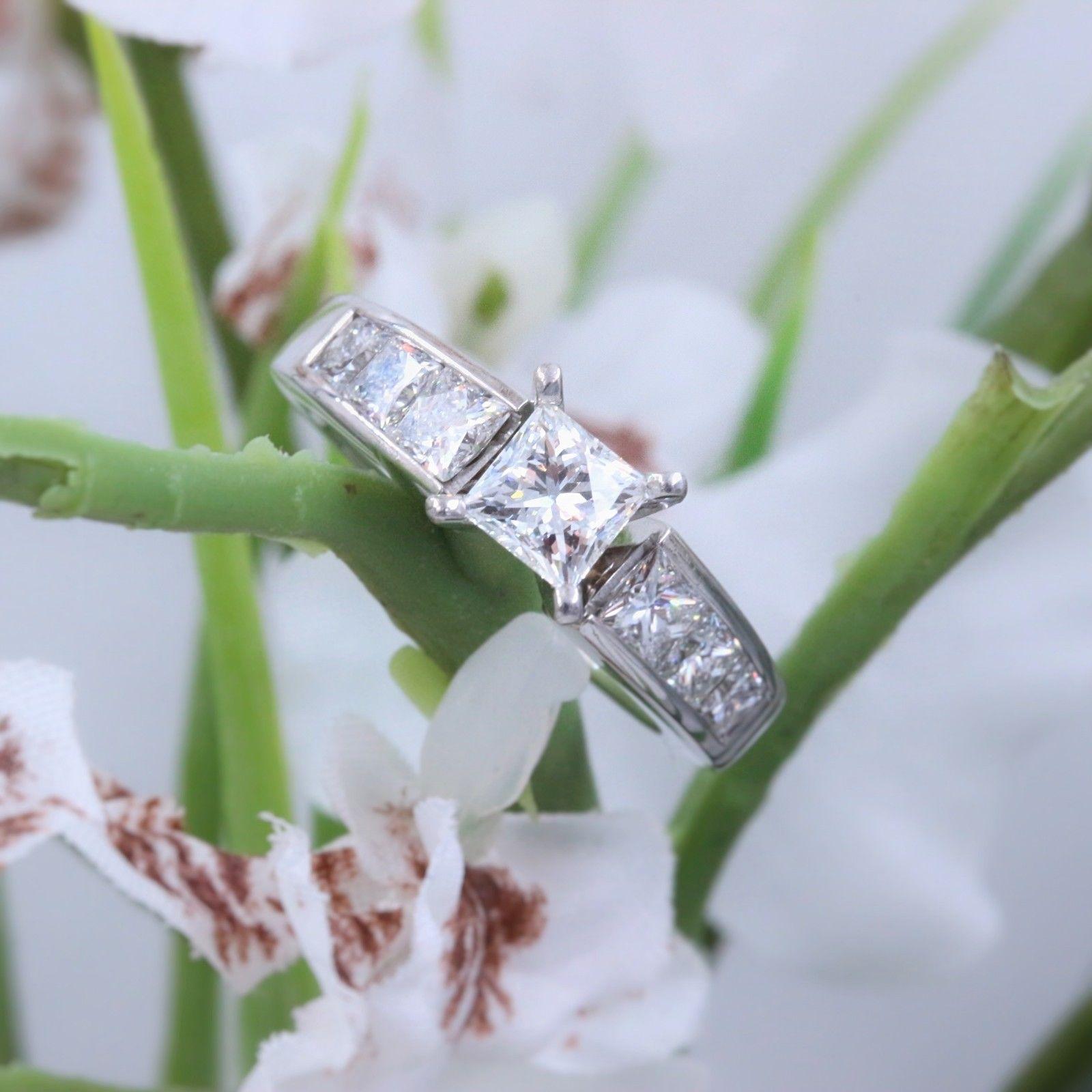 Leo Princess Diamond Engagement Ring 1.52 Carat 14 Karat White Gold 1
