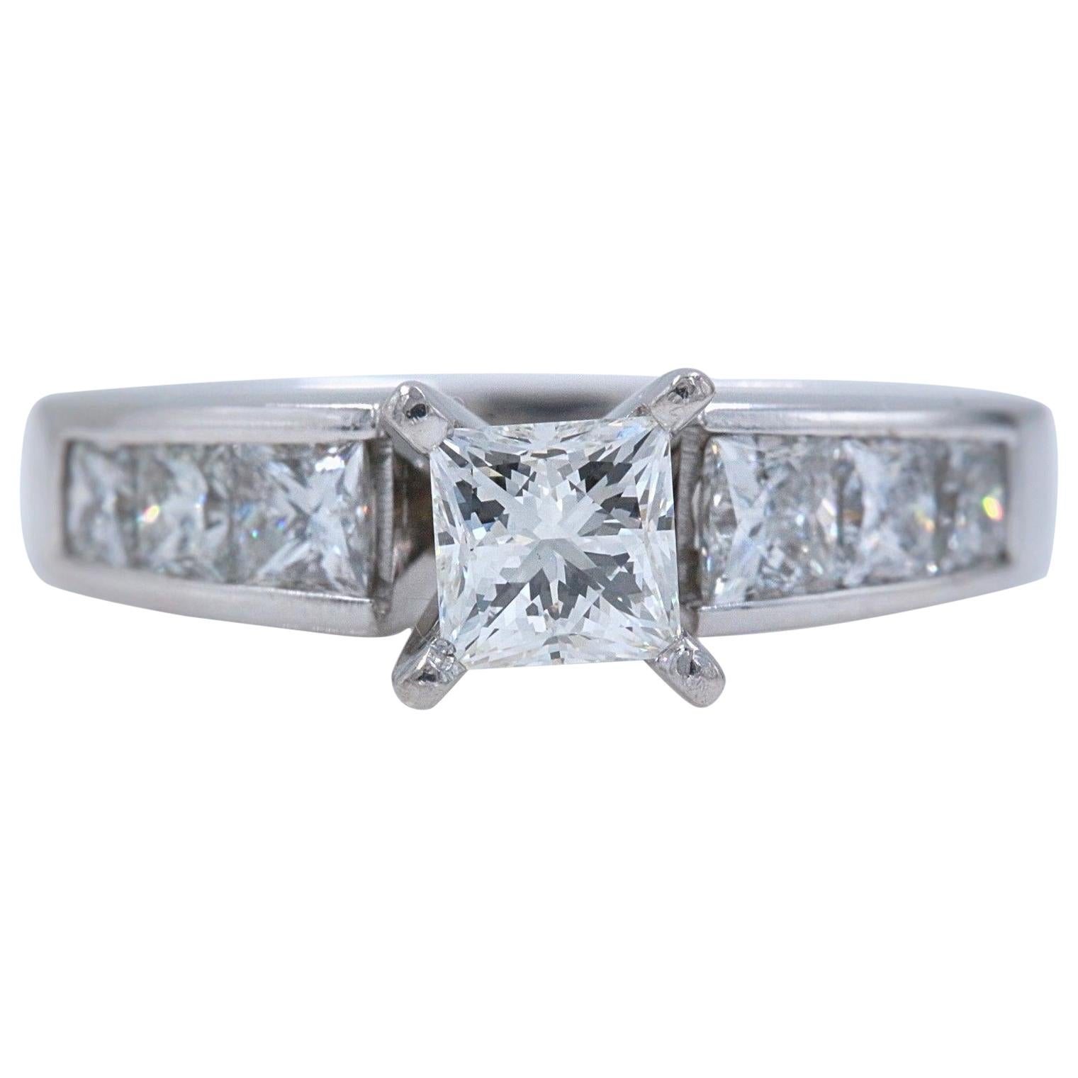 Leo Princess Diamond Engagement Ring 1.52 Carat 14 Karat White Gold