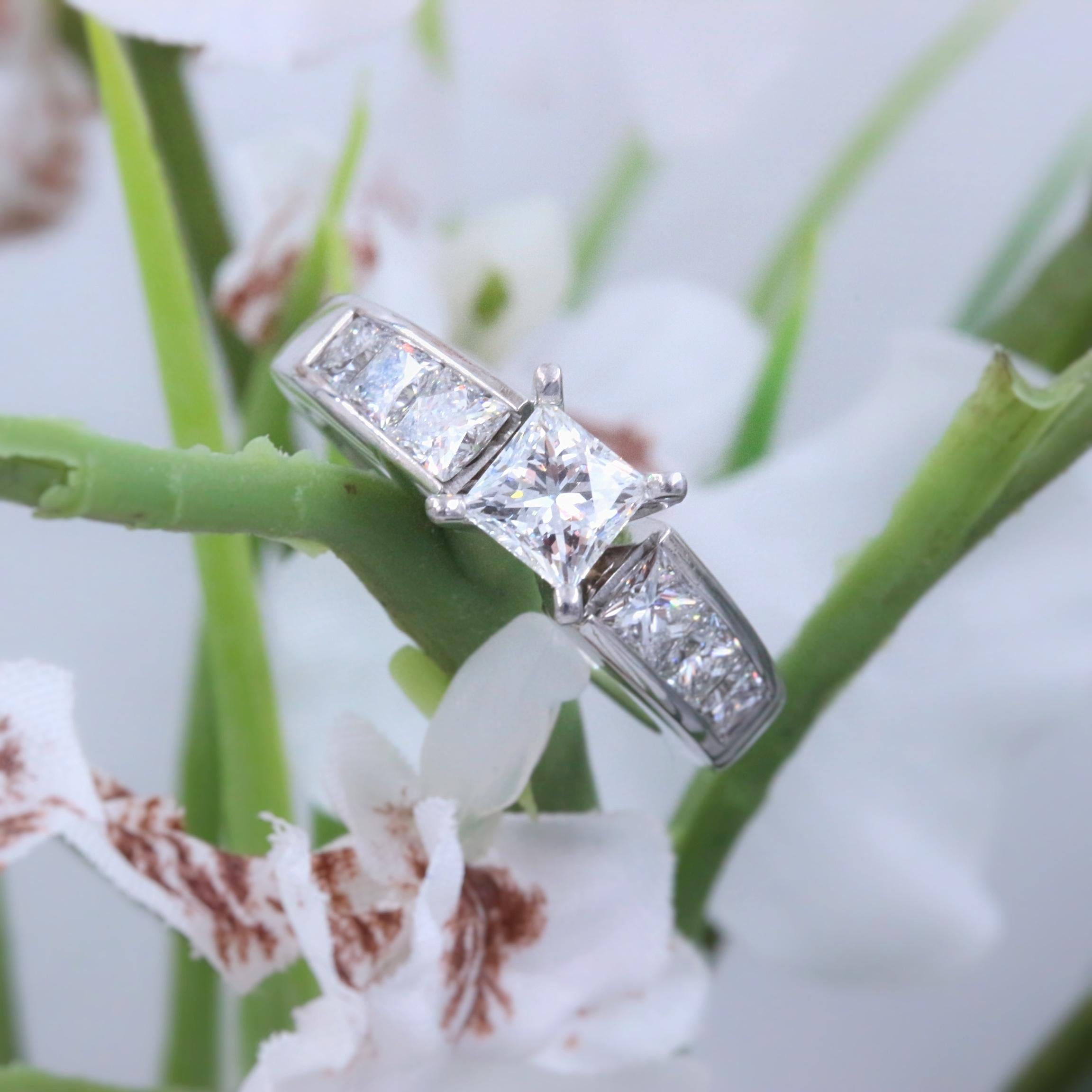 Leo Princess Diamond Engagement Ring 1.55 Carat 14 Karat White Gold 6