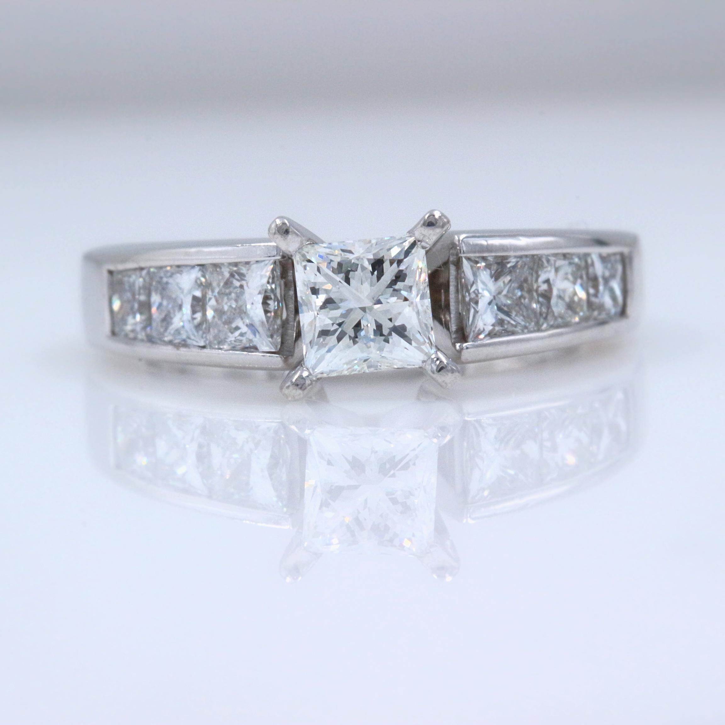 Leo Princess Diamond Engagement Ring 1.55 Carat 14 Karat White Gold 9