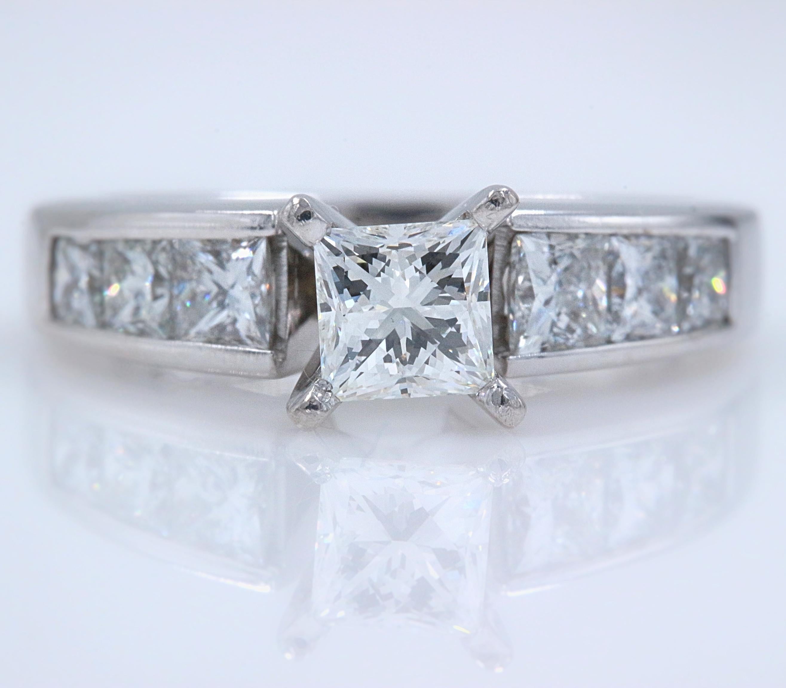 Leo Princess Diamond Engagement Ring 1.55 Carat 14 Karat White Gold 10