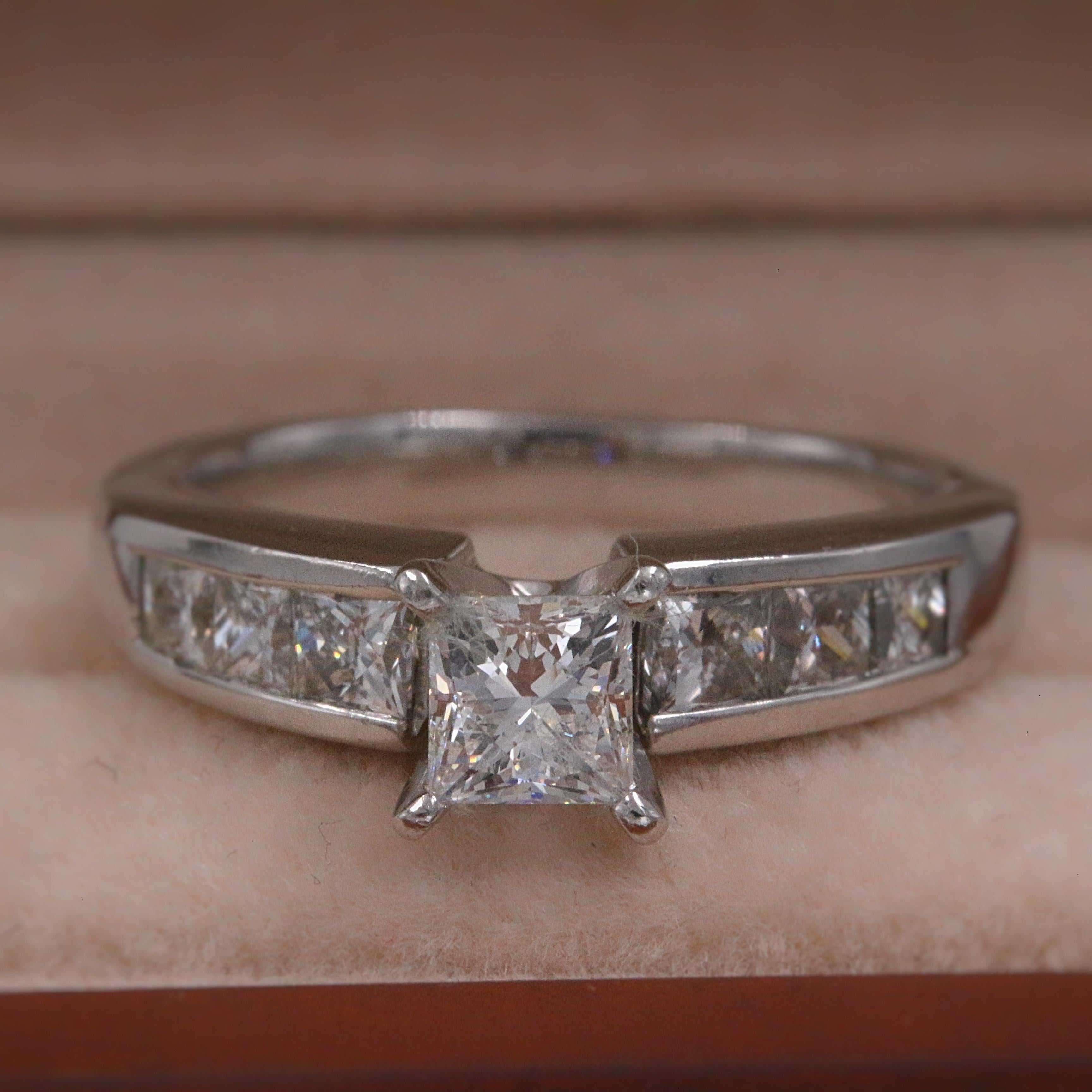 Leo Princess Diamond Engagement Ring 1.55 Carat 14 Karat White Gold 4