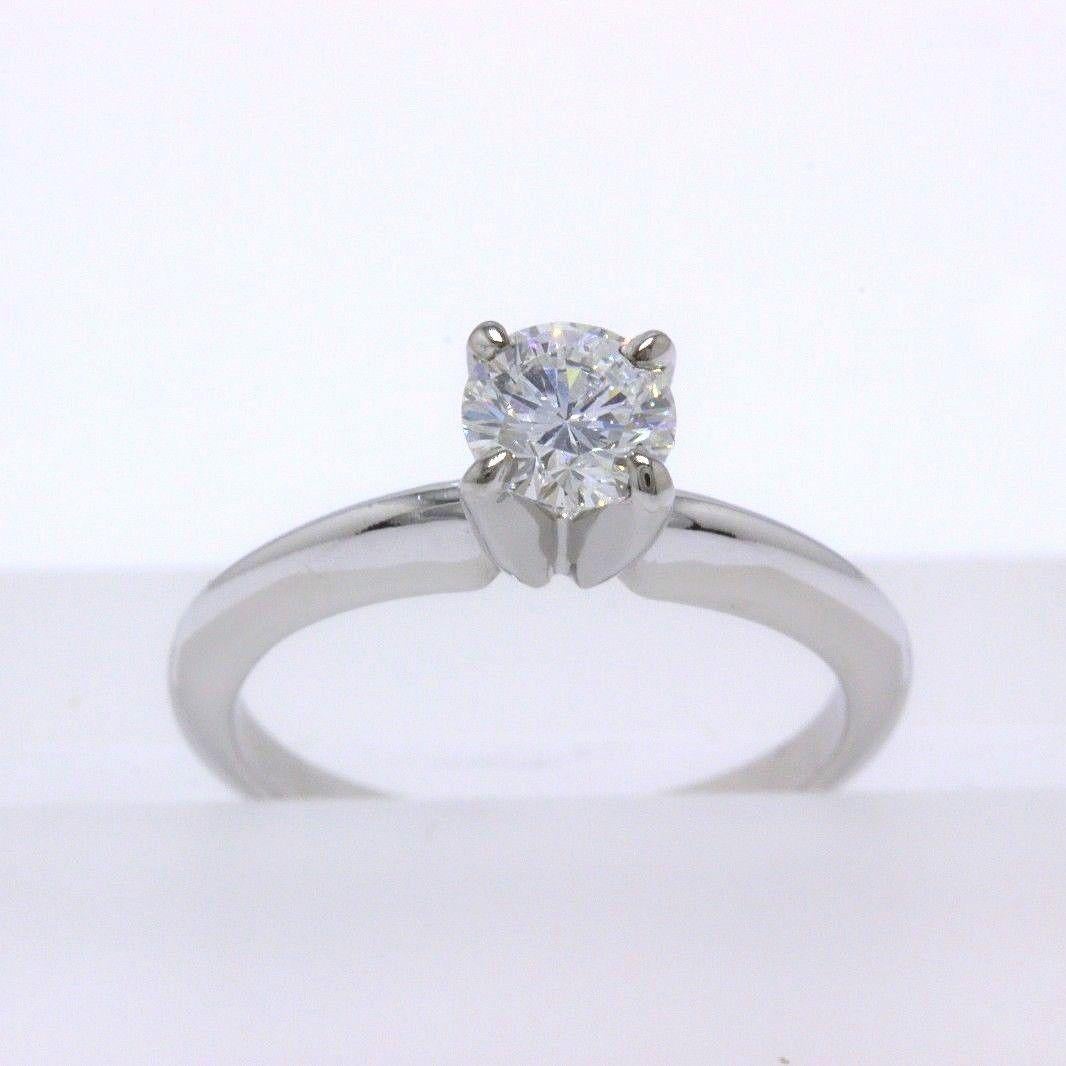 Round Cut Leo Round Brilliant Diamond Engagement Ring 0.51 CTS I SI1 14K White Gold Papers For Sale