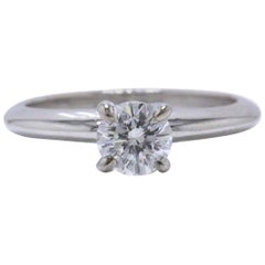 Used Leo Round Brilliant Diamond Engagement Ring 0.51 CTS I SI1 14K White Gold Papers
