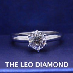 Leo Round Brilliant Diamond Solitaire Engagement Ring 0.97 CT 14KT WG GSI GEMX