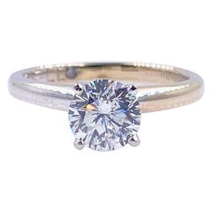 Used Leo Round Diamond 1.01 Carat Solitaire Ring Platinum and 18 Karat White Gold