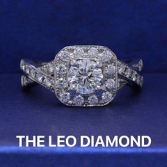 Leo Round Diamond Engagement Ring Halo Twist 1.23 Carat in 14 Karat White Gold