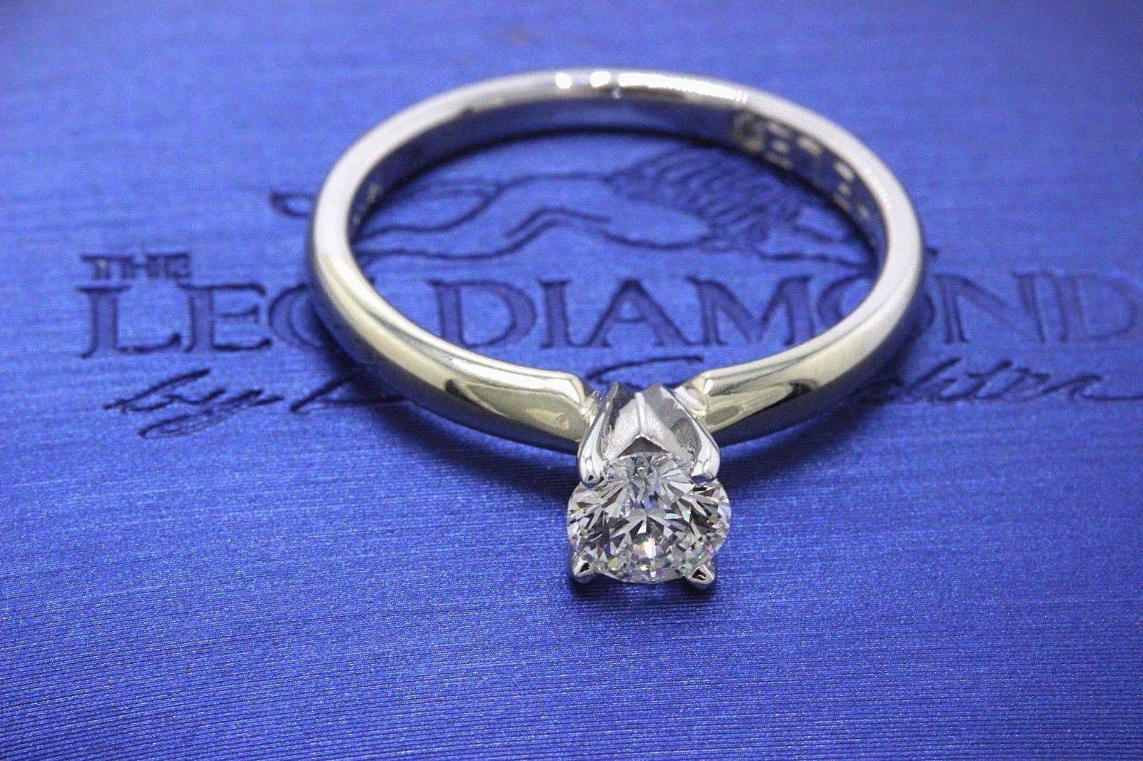 Leo Round Diamond Solitaire Engagement Ring 0.50 CTS I SI2 14K White Gold In Excellent Condition For Sale In San Diego, CA