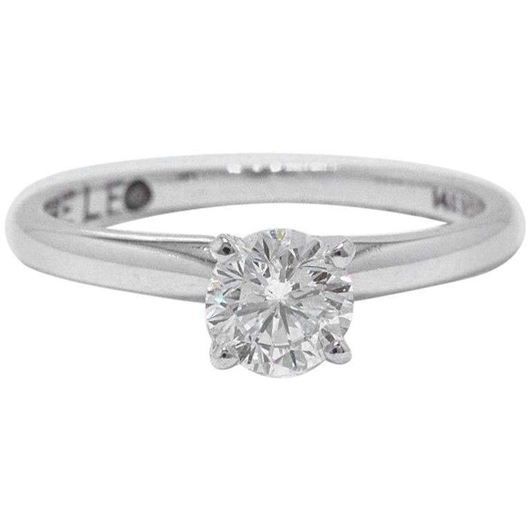 Leo Round Diamond Solitaire Engagement Ring 0.69 Carat G SI2 14 Karat White Gold For Sale