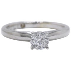 Leo Round Diamond Solitaire Ring 0.45 Carat E I1 14 Karat White Gold