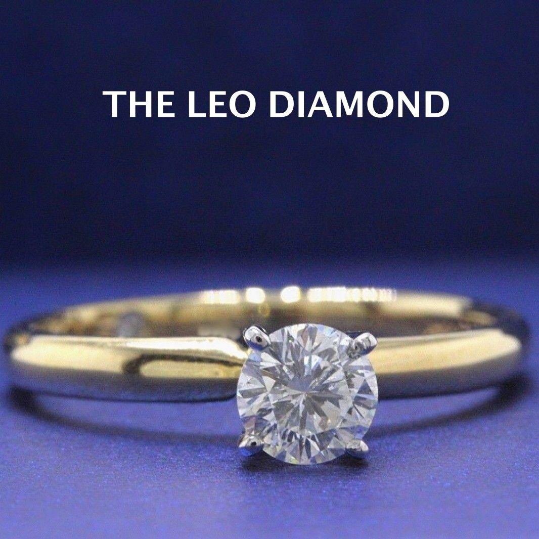 Leo Bague solitaire en or jaune 14 carats avec diamants ronds de 0,45 carat I SI2 en vente 7