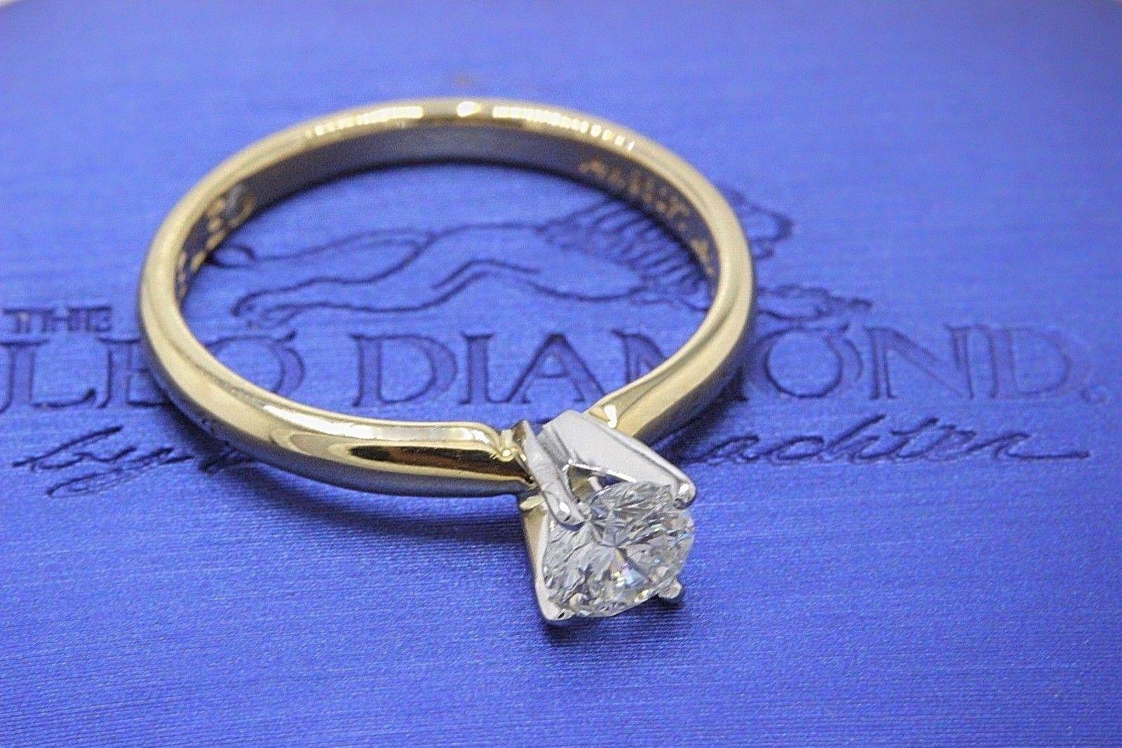 Leo Round Diamond Solitaire Ring 0.45 Carat I SI2 14 Karat Yellow Gold In Excellent Condition For Sale In San Diego, CA