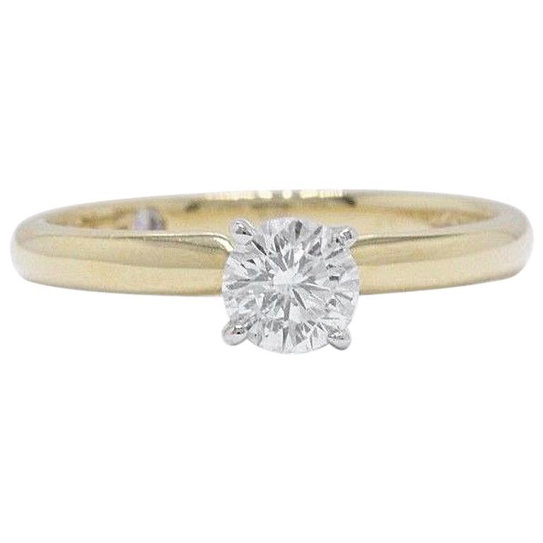 Leo Round Diamond Solitaire Ring 0.45 Carat I SI2 14 Karat Yellow Gold For Sale