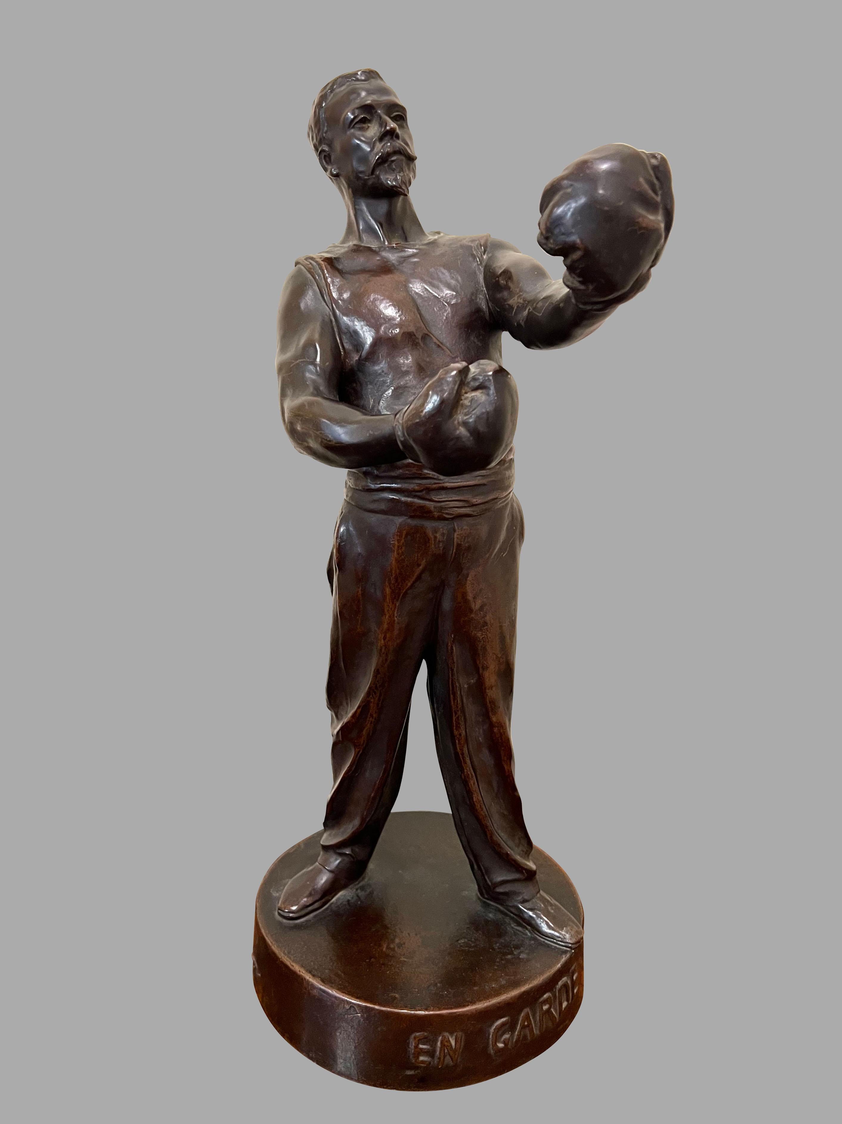 Leo Roussel (French 1868-1943) Bronze Figure of a Boxer Titled 