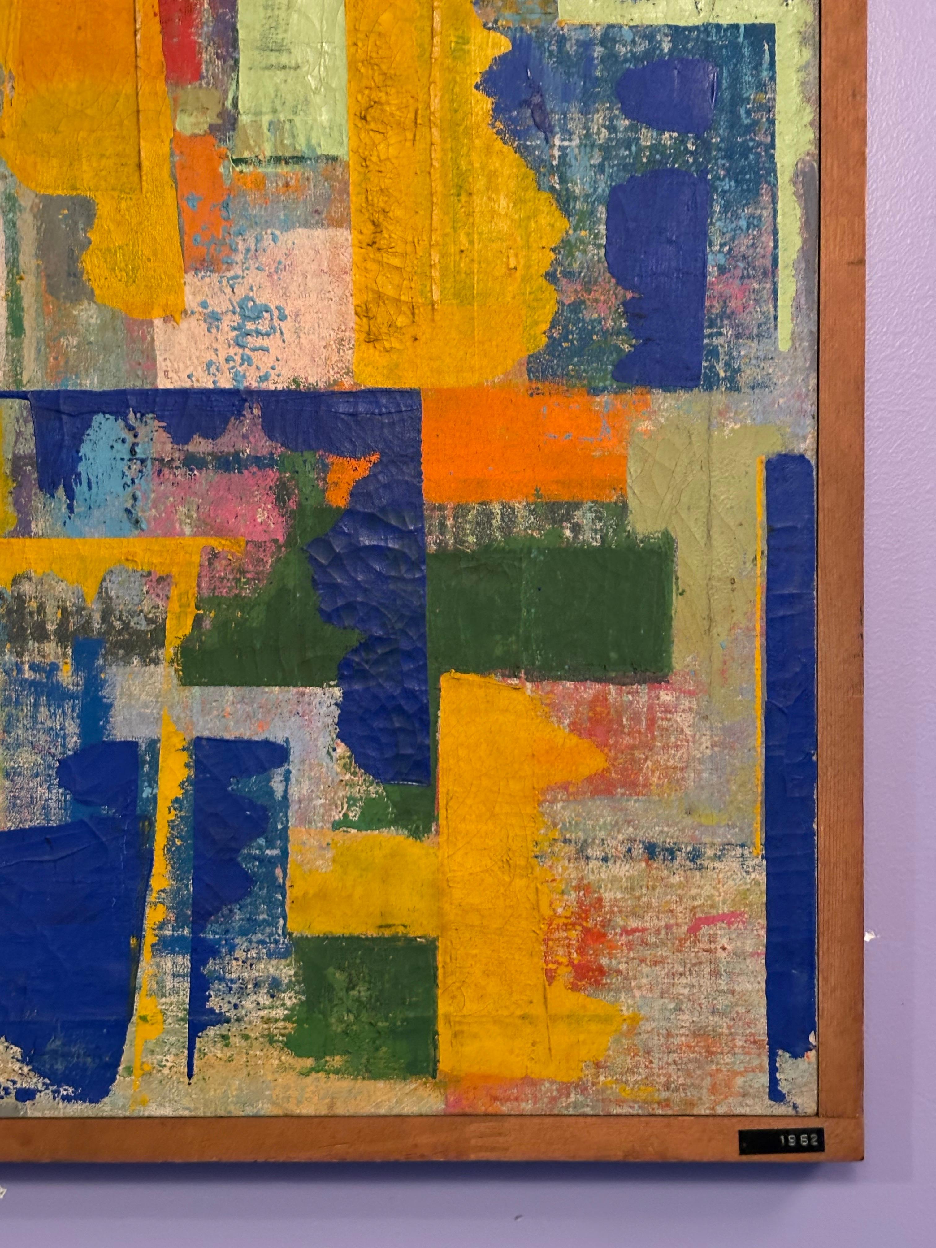 Leo Russell Pintura abstracta sobre lienzo 1962 Moderno de mediados de siglo en venta