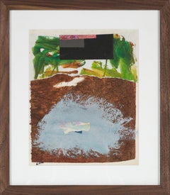 Vintage 1970s Collage on Paper Abstracted Landscape