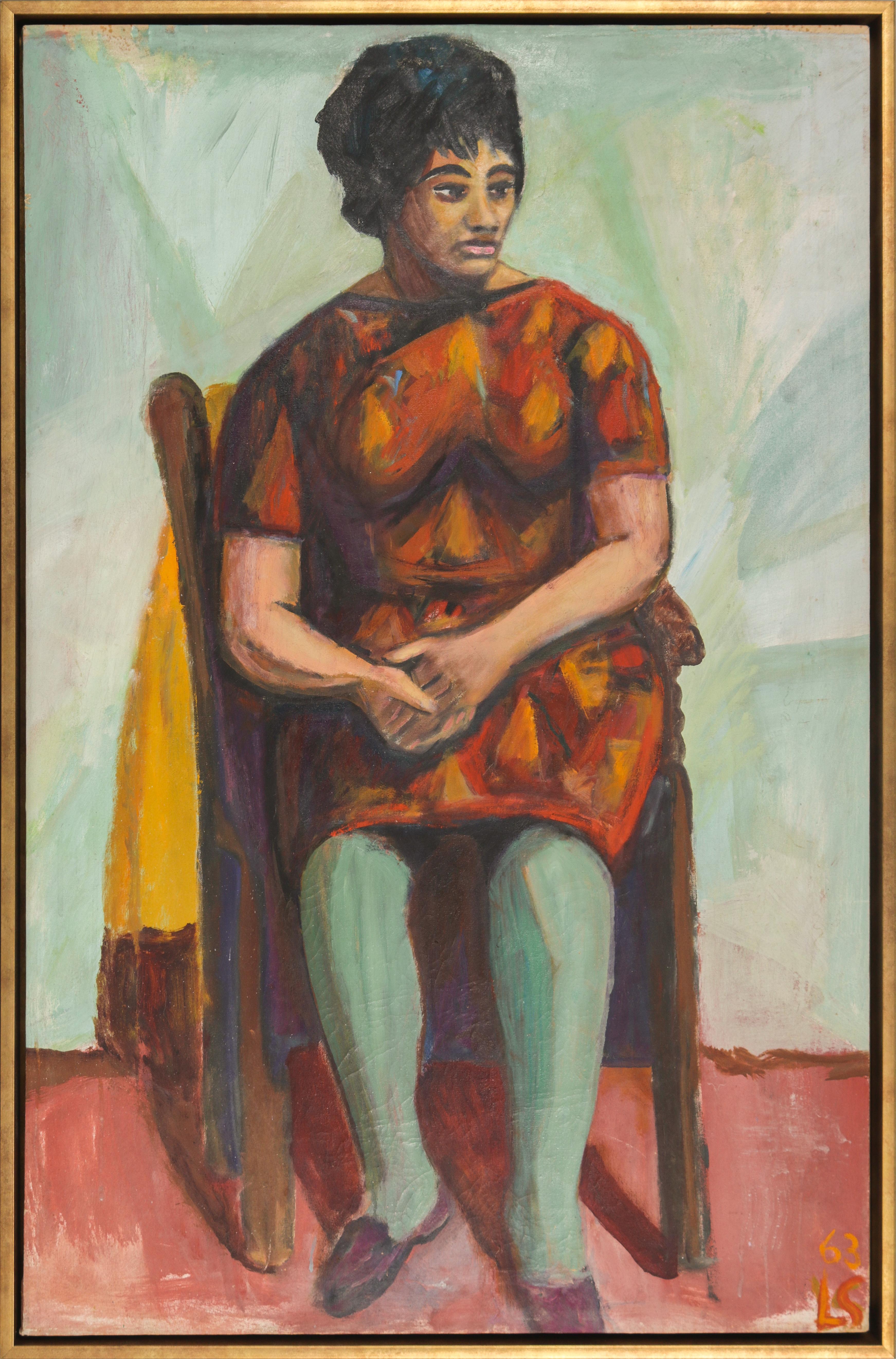 Leo Saal Portrait Painting - Modernist Female Portrait 1963 Oil