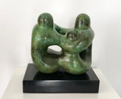 Leo Schimanszky "Closeness", patinated bronze sculpture on black marble base