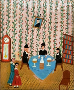 Vintage "The Marriage Proposal (Family Gathering), " Leo Schutzman, Jewish Folk Art
