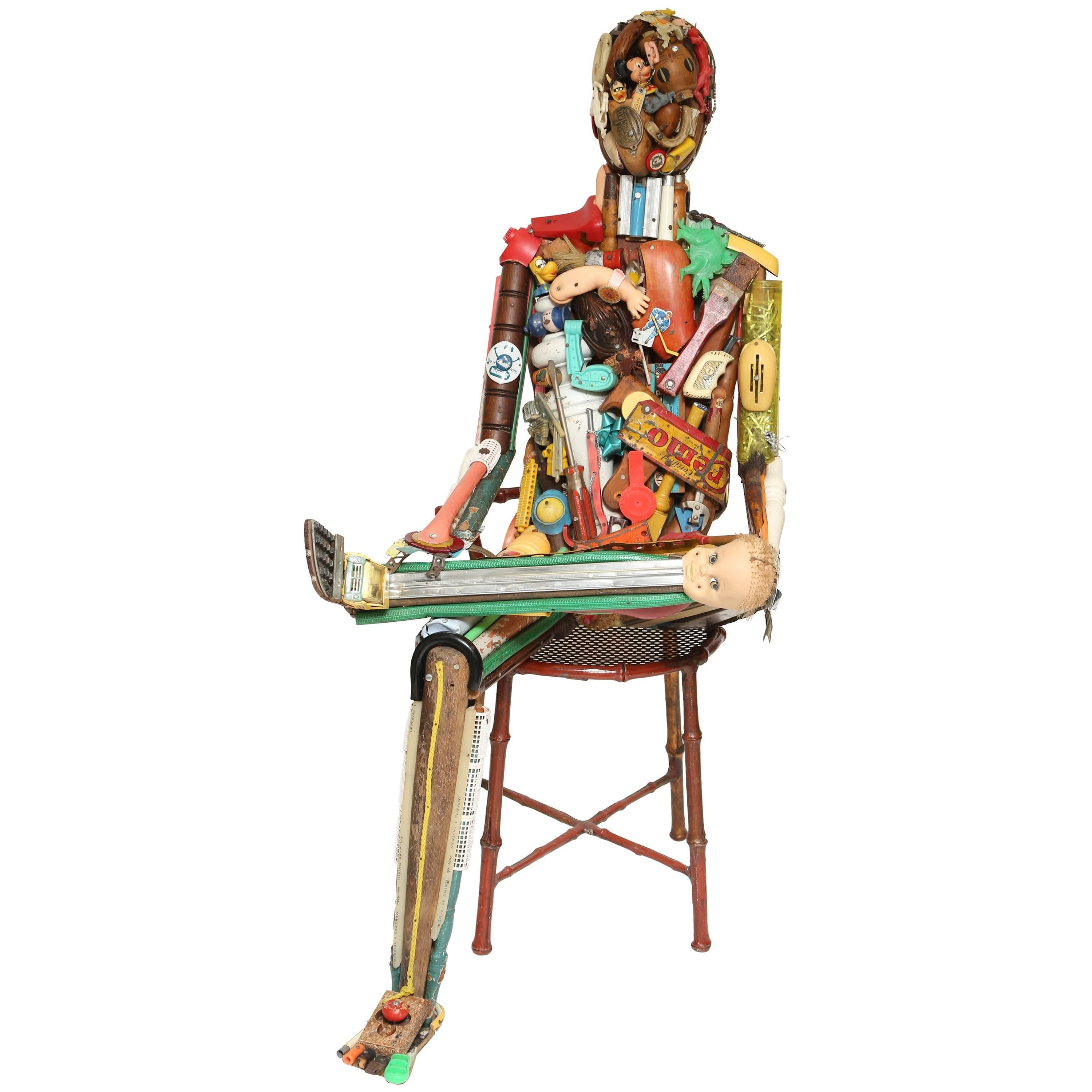 Leo Sewell Seated Figural Assemblage Sculpture