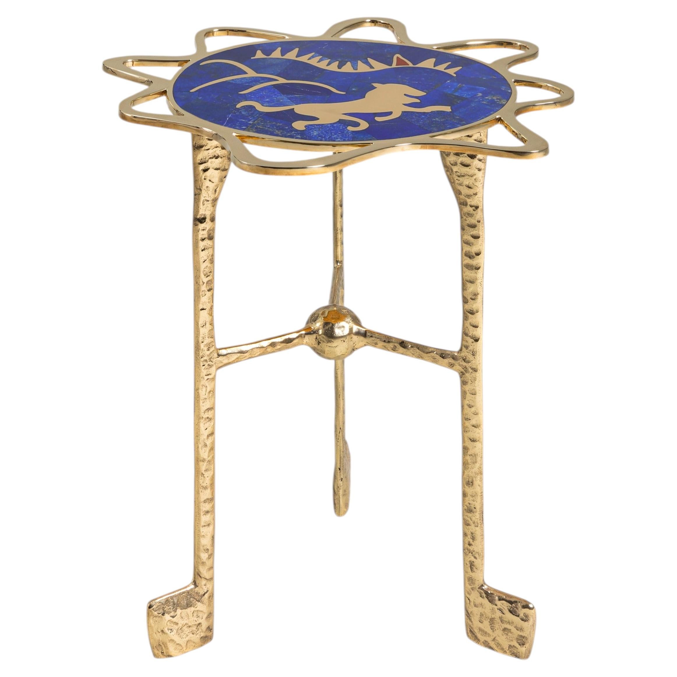 Leo Side Table in Brass with Semi Precious Stones, Viya by Vikram Goyal