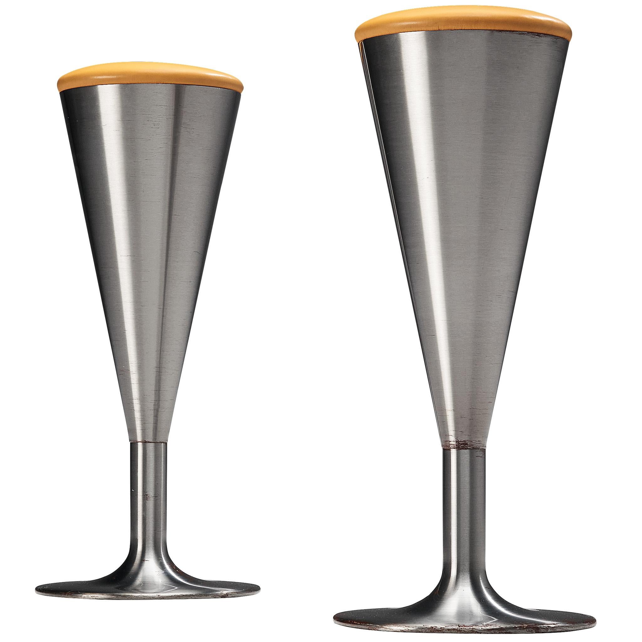 Leo Thafvelin for Johanson Design Bar Stools in Camel Leather and Steel For Sale