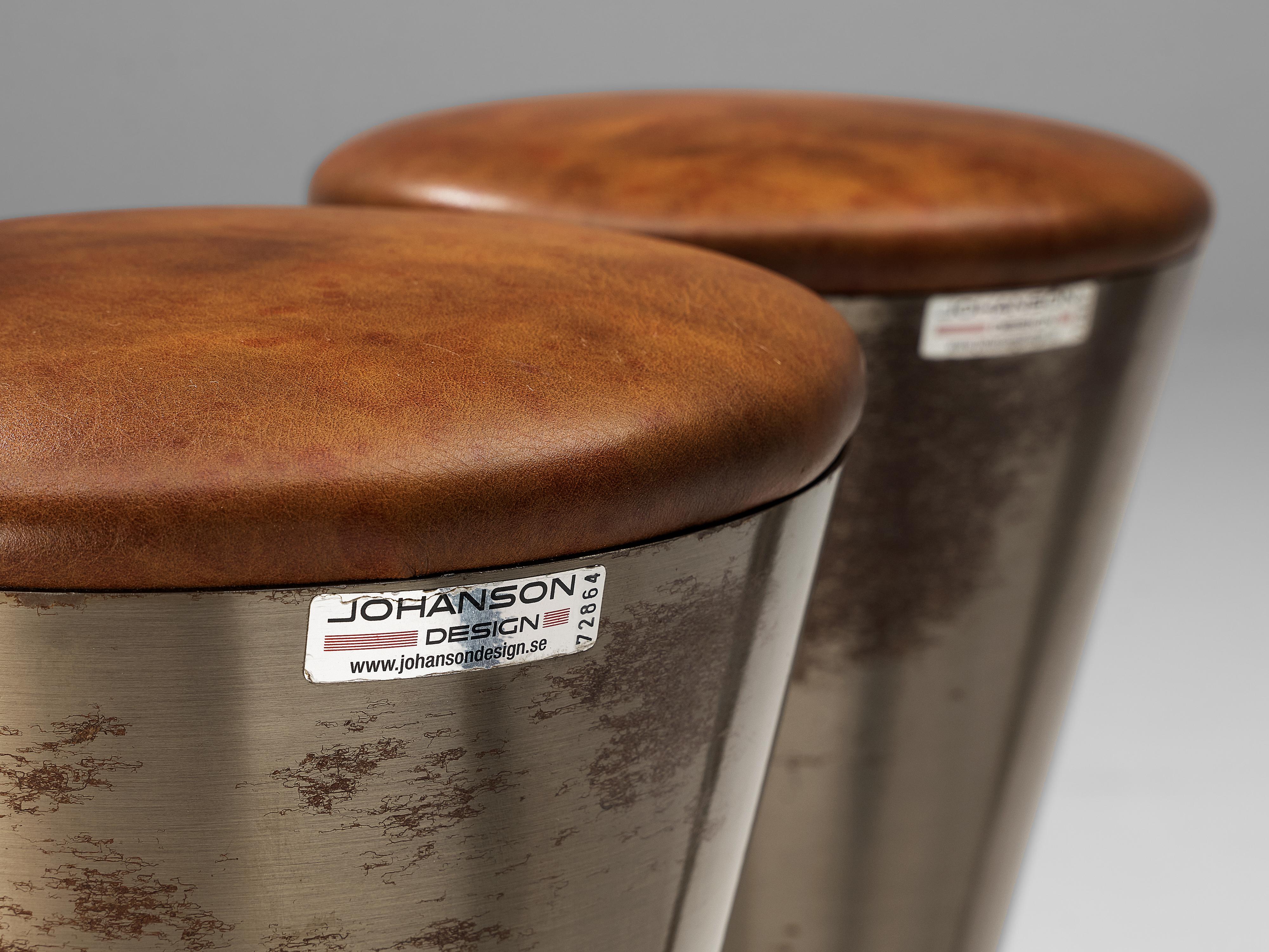 Leo Thafvelin for Johanson Design Set of Three Bar Stools in Patinated Steel In Good Condition In Waalwijk, NL