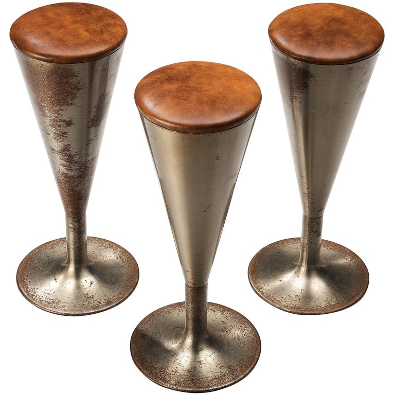 Leo Thafvelin for Johanson Design Set of Bar Stools in Patinated Steel For Sale
